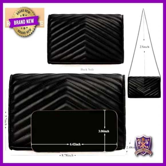 Quilted Vegan Leather Envelope Clutch Evening Bag Elegant Detachable Chain Strap